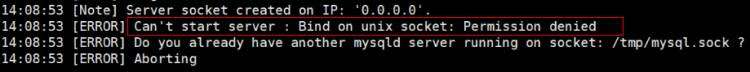 mariadb启动报错：[ERROR] Can't start server : Bind on unix socket: Permission denied