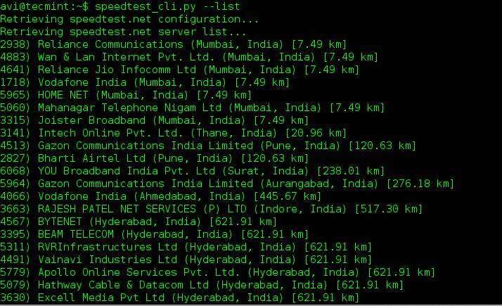 Check Speedtest.net Servers