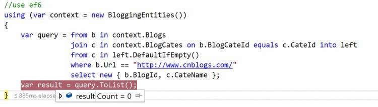 EntityFramework 7 Left Join Where is error(Test record)