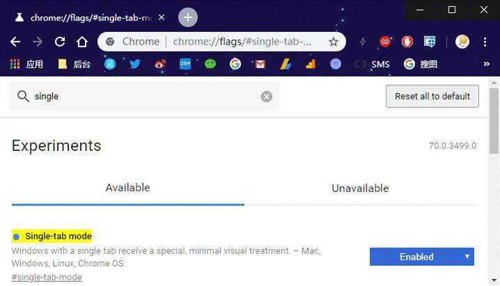 谷歌浏览器金丝雀最新版正在测试新增的单标签模式
